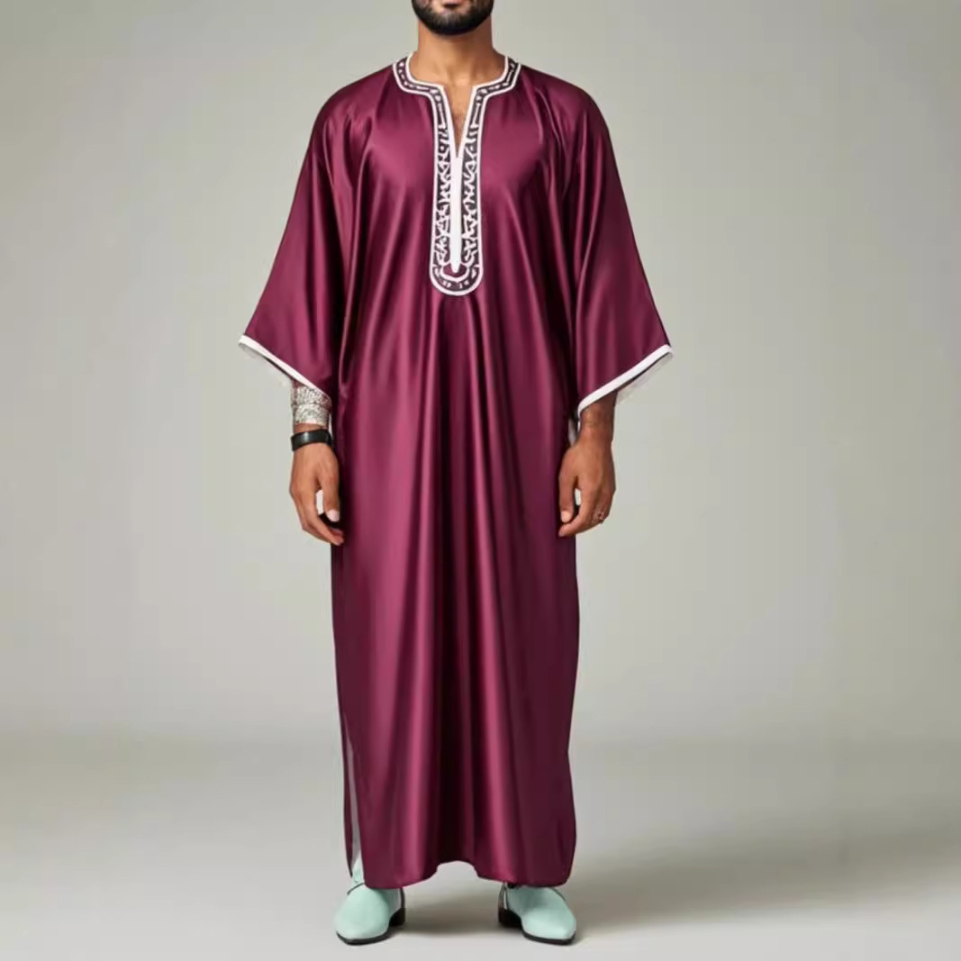 Herr kaftan med afrikanskt tryck och marockanska fickor lång_voghion.com