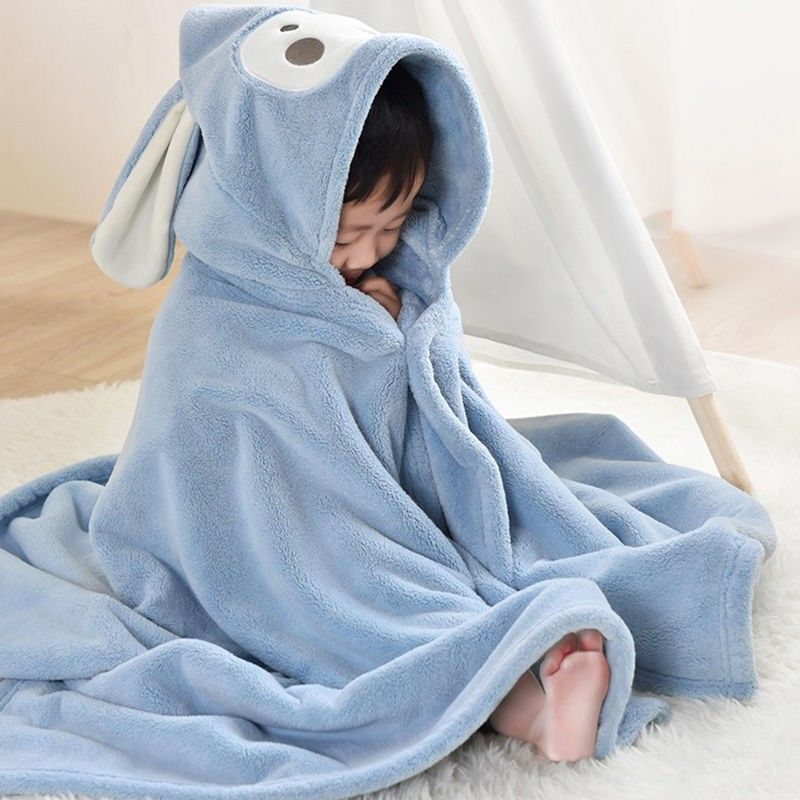 Children's bath towel cloak bathrobe hooded baby wearable thickened coral fleece absorbent boys and girls nap blanket wholesale