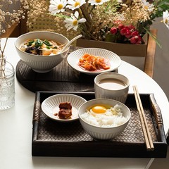 一人食5点セット陶磁器カップ食器セット洗練された日本式レリーフベージュ線家庭用食器