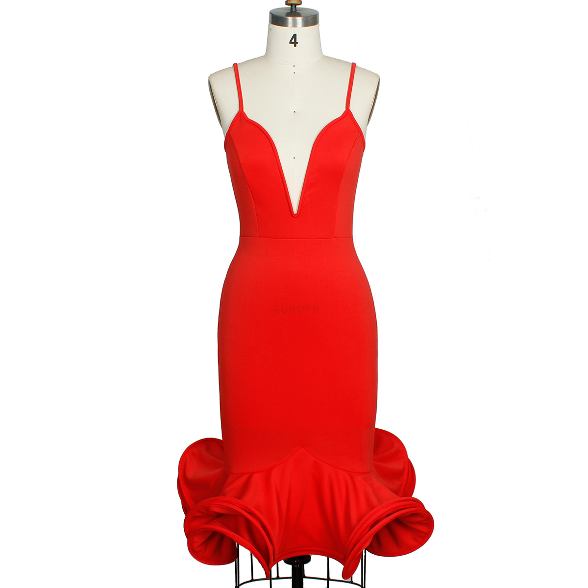 Elegant Womens Deep V Neck Bodycon Evening Dress Spaghetti Straps Mermaid Hem Party Wear Wholesale Availability
