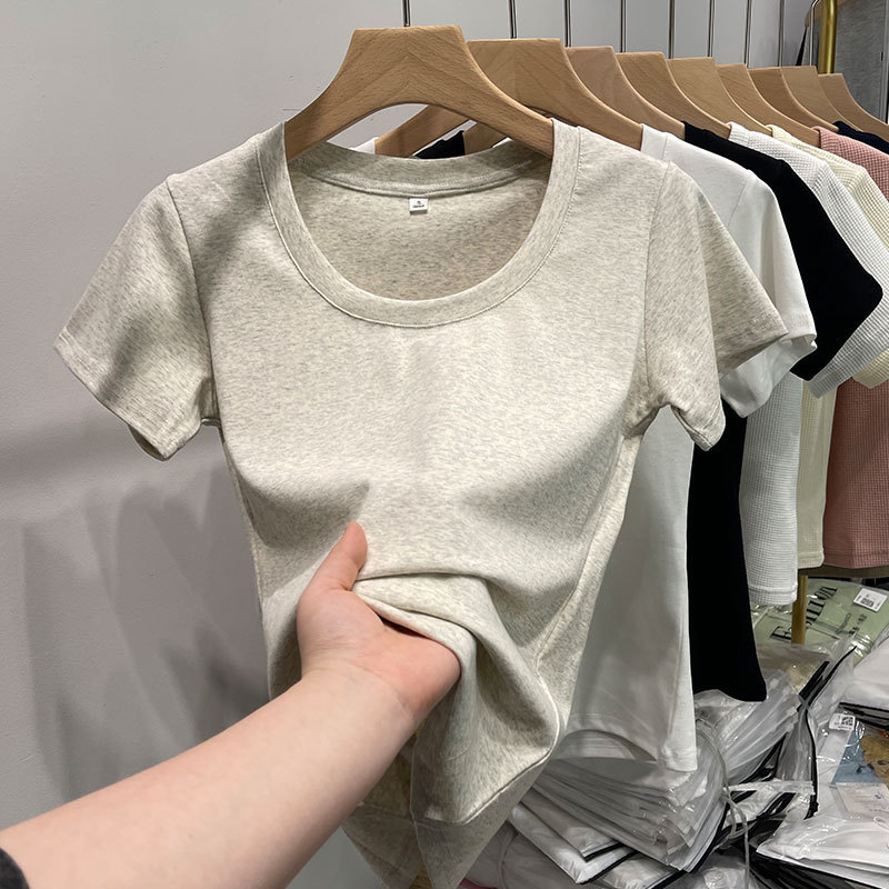 K002 # [40 Count 210g Thread 92 Cotton + 8 Spandex, Back Collar, Shoulder Wrap] Pure Cotton Right Shoulder Short Sleeve t
