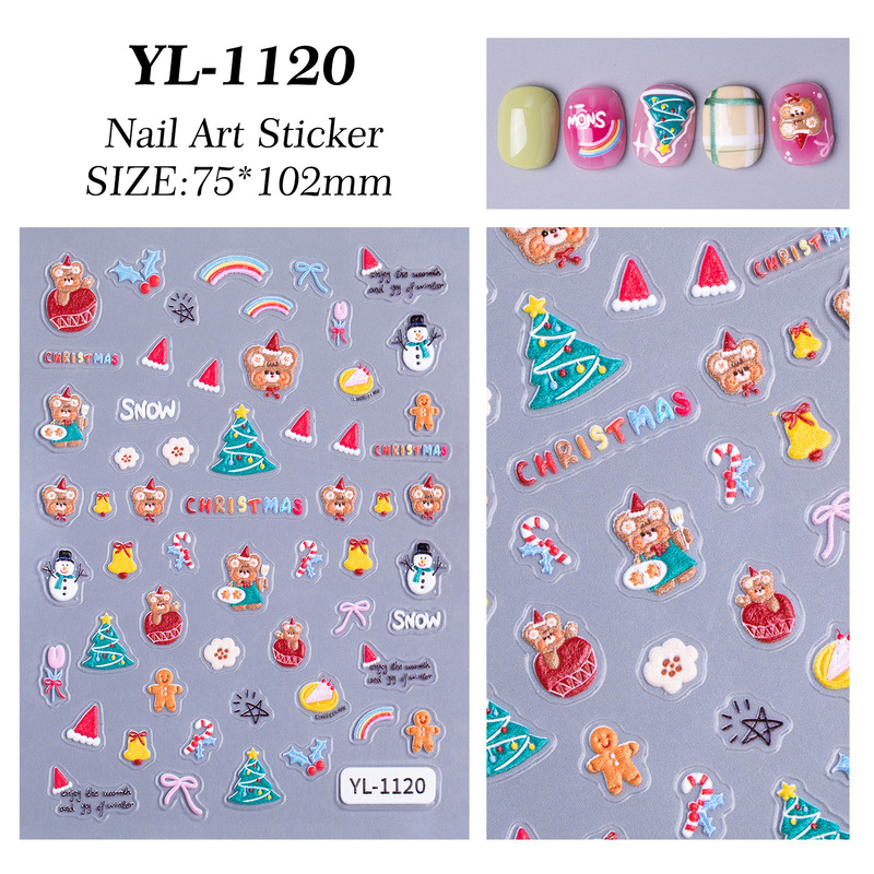クリスマスシリーズネイルアートステッカー 5D レリーフ立体かわいい雪だるま DIY クリスマスネイルステッカーアクセサリー YL スタイル|undefined