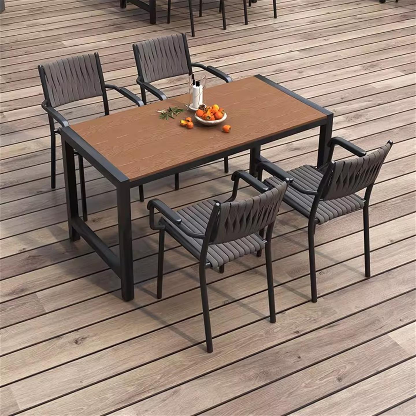 ✅ Outdoor Table and Chair Combination Anti-Corrosion Plastic Wood Villa Open-Air Leisure Dining Table and Chair Set Courtyard Cafe Outdoor Table