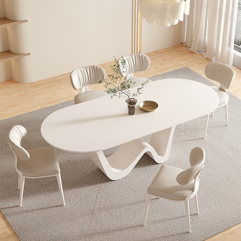 French Cream Style Rock Board Dining Table and Chair Combination Household Small Apartment Light Luxury Modern Simple Rectangular Dining Table