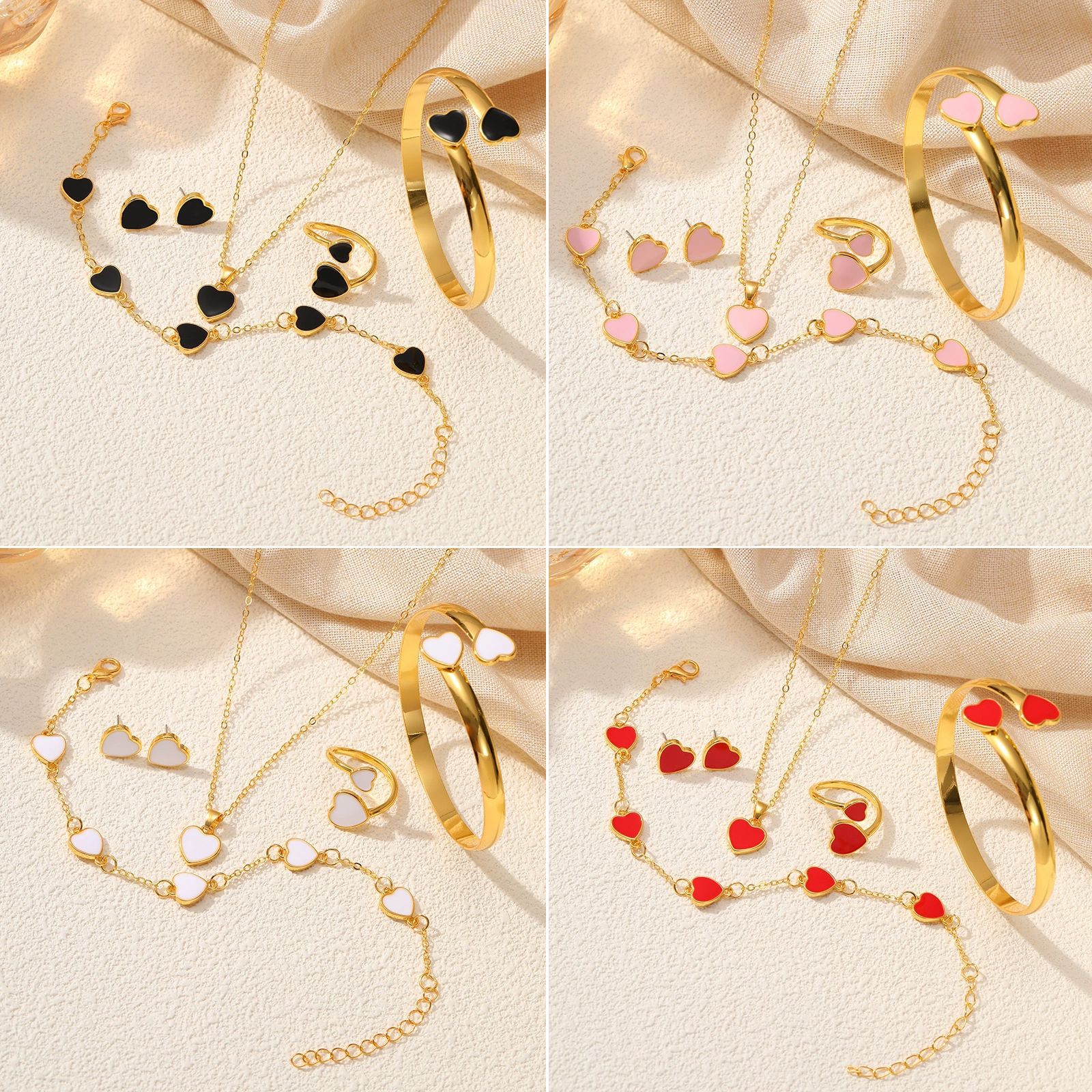 Europa y los Estados Unidos venta cruzada de joyas de amor conjunto de pulseras de corazón de桃ar pulseras pendientes collares anillos joyas femeninas