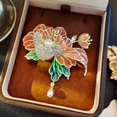 Yaxa sancaqları Brooch Light Luxury Retro High-end - peony-flower-brooch-pink