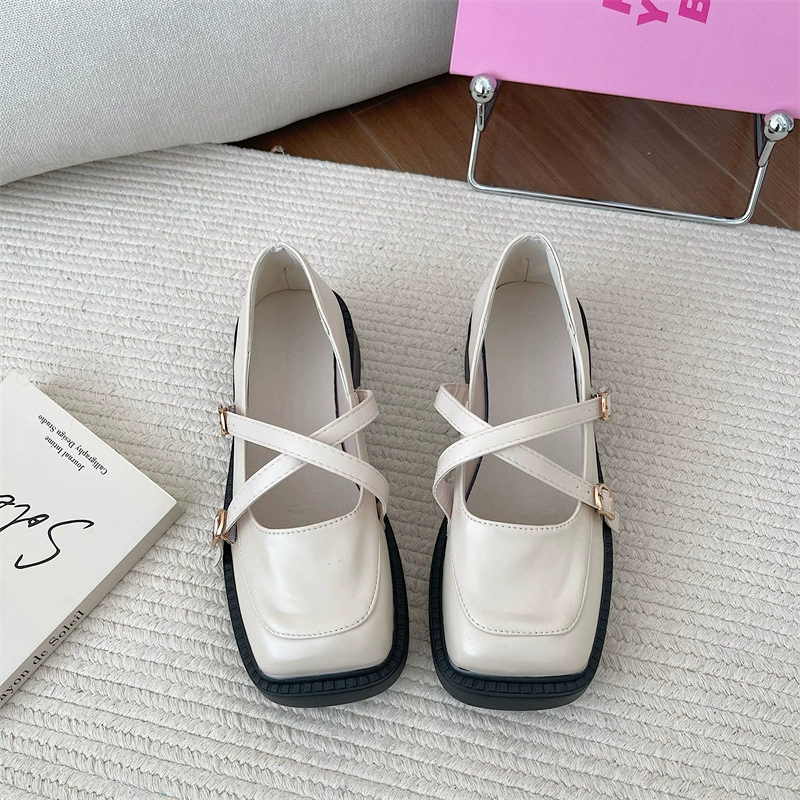 Мягкая подошва с квадратным носком кожаные туфли Мэри Джейн с мелким ртом однослойные туфли женские 2023 новые лоферы в британском стиле летние