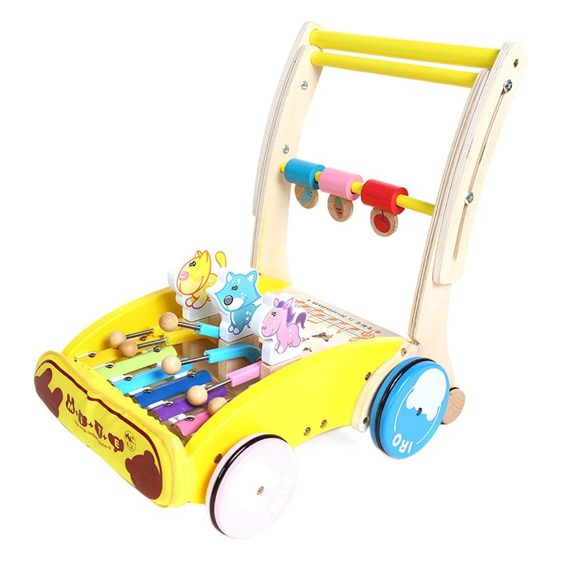 Venta al por mayor de madera multifuncional bebé niño caminando Carro de madera niños bebé juguete coche de una sola pieza entrega