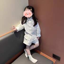 韩版童装女童套装2026春秋高级感简约长袖衬衫宽松阔腿裤两件套潮