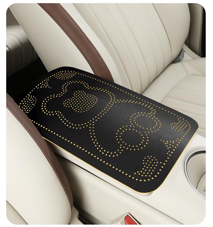 2026 New Cartoon Cola Bear Jelly Leather Car Armrest Box Mat Yellow and Black Armrest Box Mat
