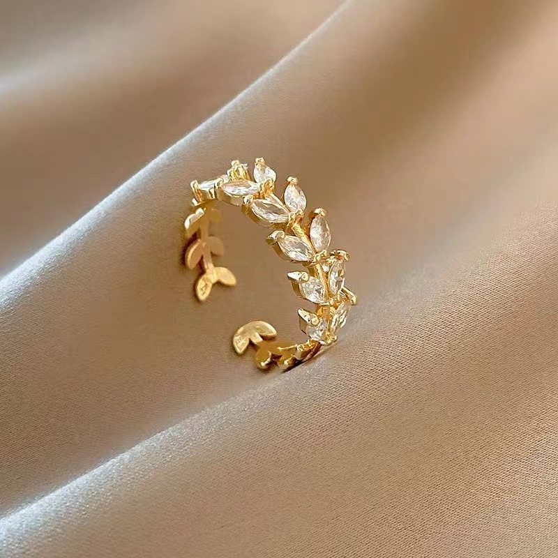 Light luxury copper-plated zircon ring, feminine and high-end, open adjustable super flash ring, simple popular ins style