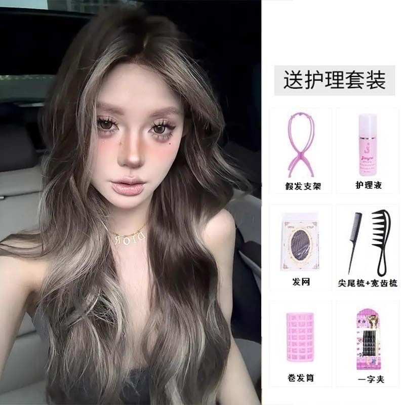 【芝麻乌龙】发型师精修日常亚裔混血辣妹挑染长卷发气质整顶假发|undefined