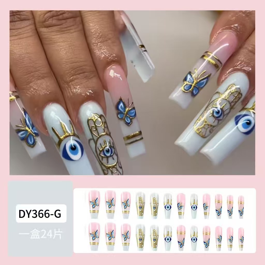 Parches de uñas postizas transfronterizos más vendidos en Europa y América, parches de uñas con tótem de faraón, uñas postizas de mariposa coloridas image 8