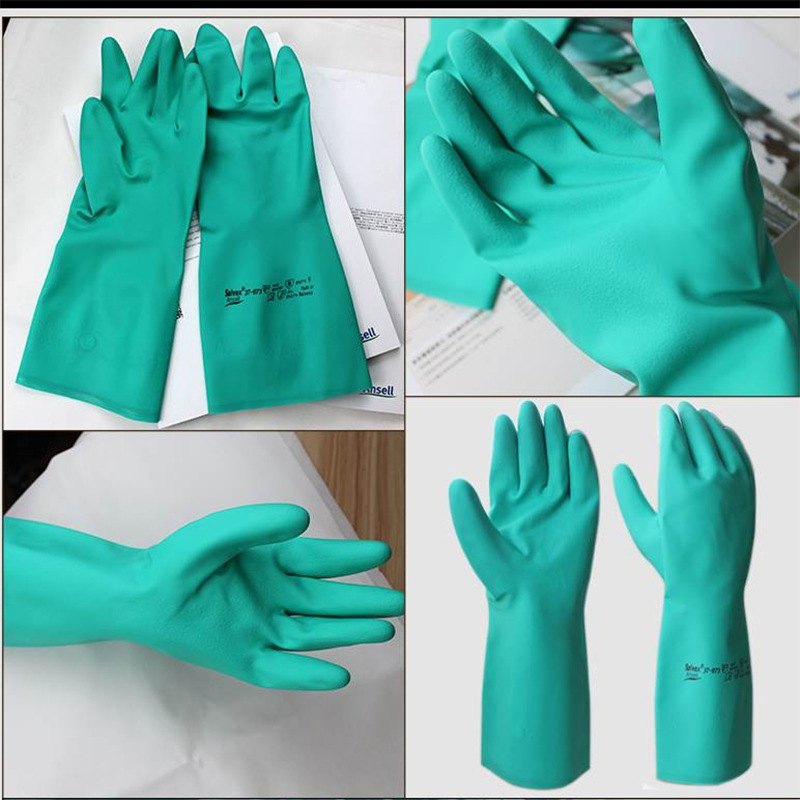 Ansel 37 - 873 Guantes de protección laboral resistentes a ácidos y álcalis, guantes industriales a prueba de aceite, guantes de nitrilo a prueba de químicos