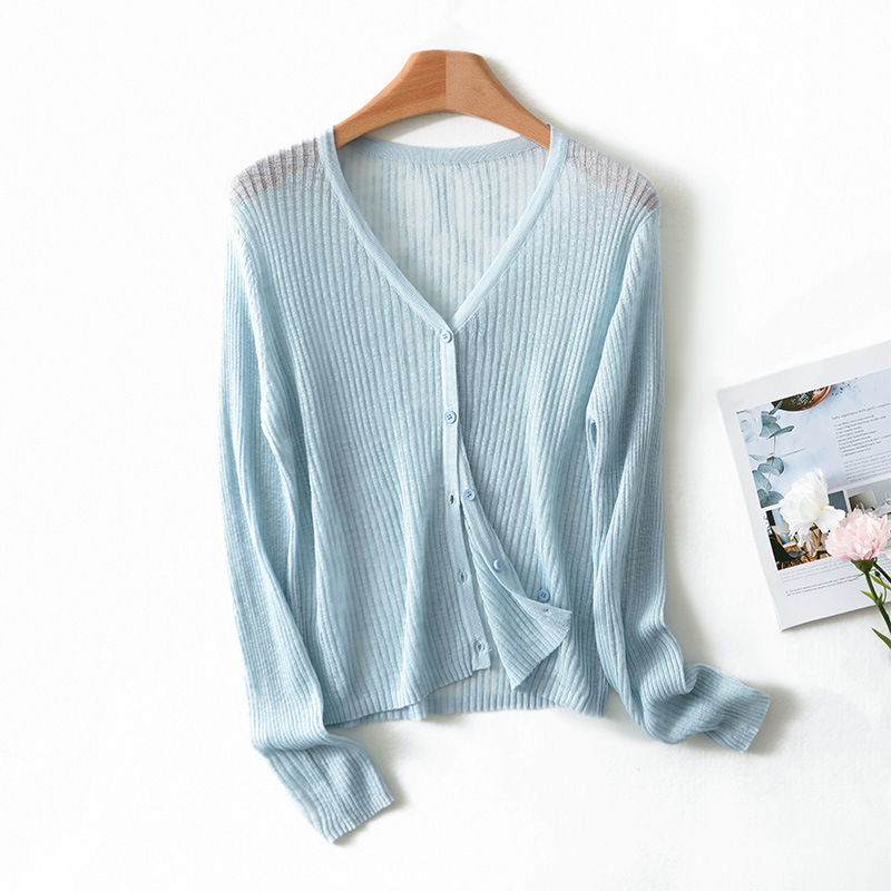 Manufacturer Wholesale 2026 New Style Bamboo Knit Sun-Protective Cardigan for Women, V-Neck, Solid Color, Elegant Outerwear Top