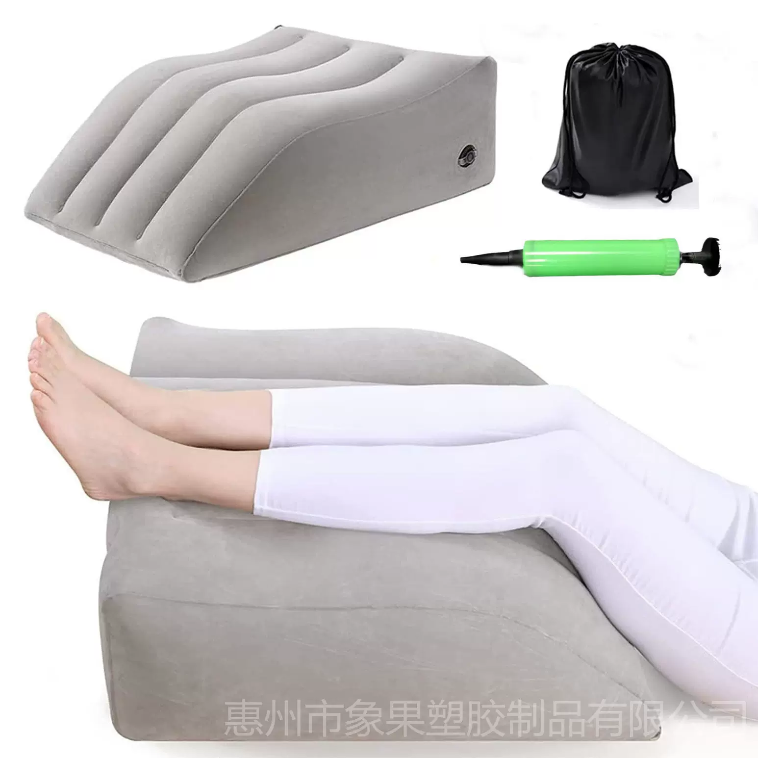 跨境植绒腿充气斜坡脚垫pvc植绒缓解脚部疲劳腿枕充气腿部抬高垫