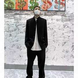 新款羊绒大衣男中长款商务立领中年毛呢大衣男士中山装羊毛呢外套