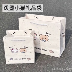 新款泼墨小猫礼品袋硬卡纸高颜值ins风手提袋大容量礼物送对象