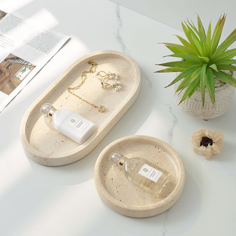Advocating natural wind natural cave stone integrated tray jewelry perfume glasses storage plate European-style home decoration plate