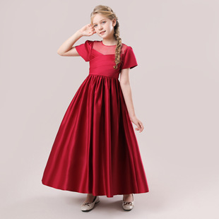 2025 New Children's Dress Skirt Children's Satin Princess Skirt Middle and Large Children's Birthday Party Catwalk Piano Performance Costume