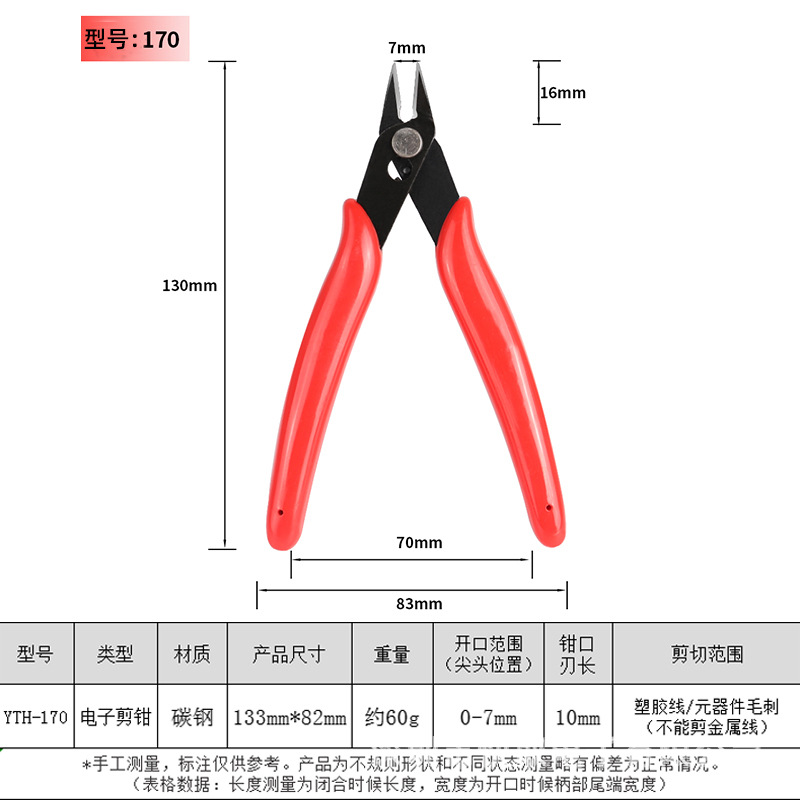 170 절단 펜치 (빨간색 간단한 복장