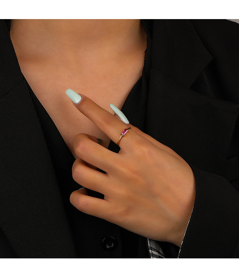 Simple Style Rectangle Silver Plating Inlay Zircon Open Ring 1 Piece