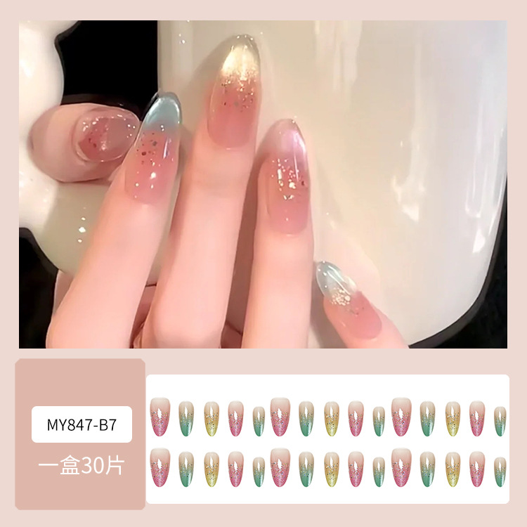 Verano colorido, colorido, arcoíris, arcoíris, ojos de gato de almendras, uñas, 30 parches de uñas terminados