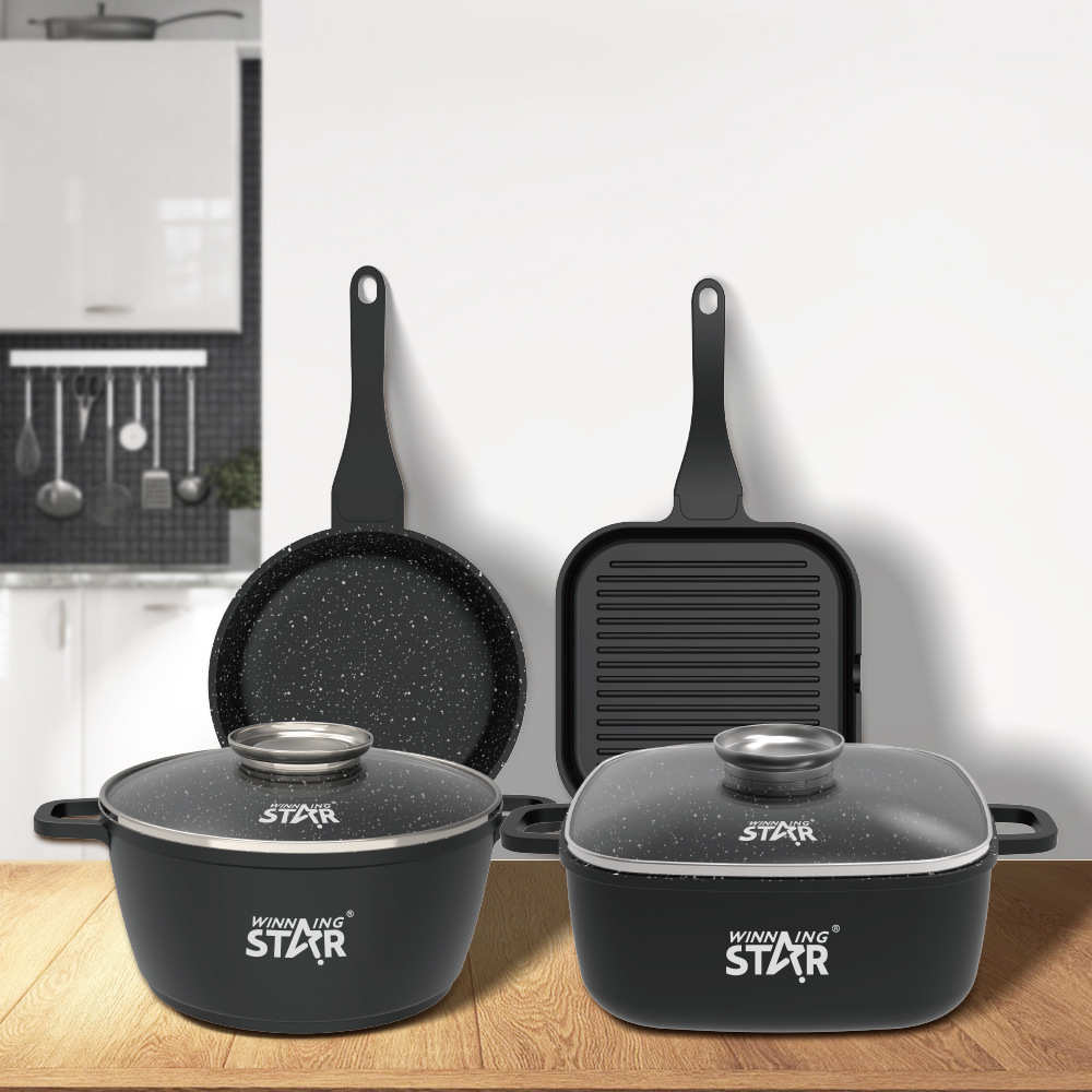 Winningstar olla de cocina especial transfronteriza, arroz frito, olla caliente, agua hirviendo, sartén antiadherente multifuncional, Juego de 4 piezas