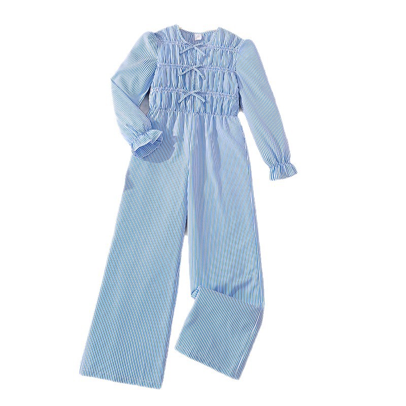 Niñas grandes trajes de comercio exterior ropa infantil transfronteriza nueva moda de otoño rayas delgadas mangas largas pantalones largos de piernas anchas