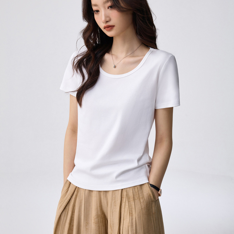 40-Count Combed Pure Cotton Simple Versatile Round Neck Base Shirt Women's T-Shirt Summer Short-Sleeve Loose Straight Slimming Top 40-Count Combed Pure Cotton Simple Versatile Round Neck Base Shirt Women's T-Shirt Summer Short-Sleeve Loose Straight Slimming Top