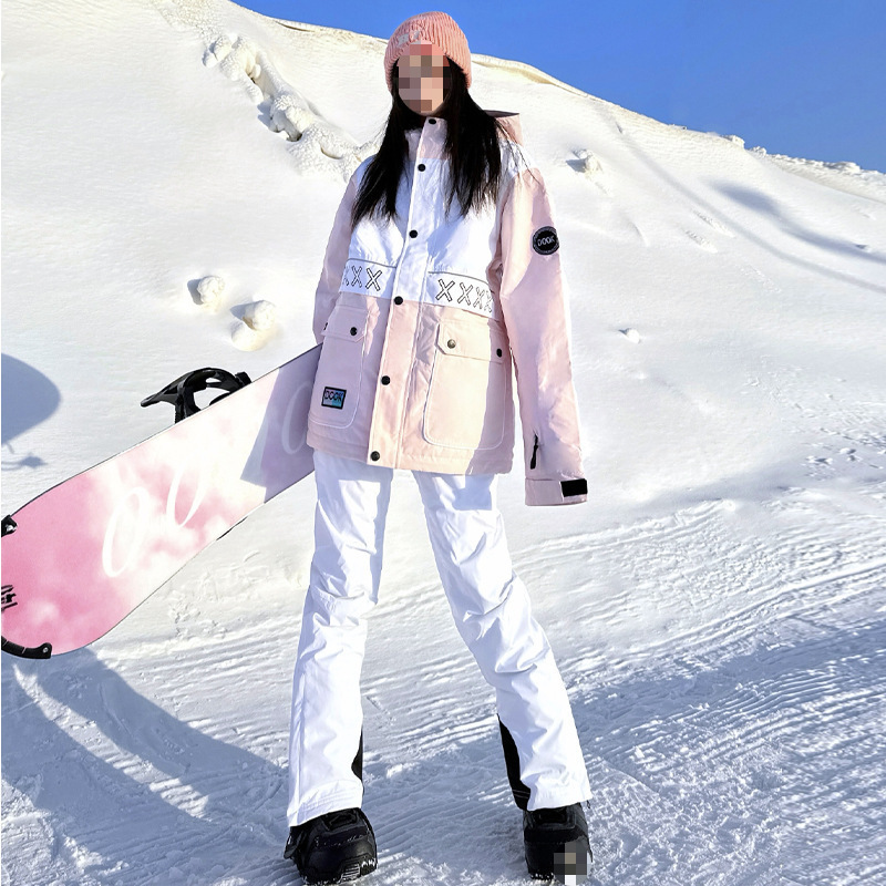 2024 새로운 스키 착용 여성 겨울 두꺼운 따뜻한 더블 보드 전문 방풍 및 방수 턱받이 스키 바지