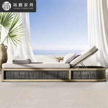 户外别墅庭院泳池躺床露天日光浴藤编躺椅茶几组合休闲室外沙滩椅