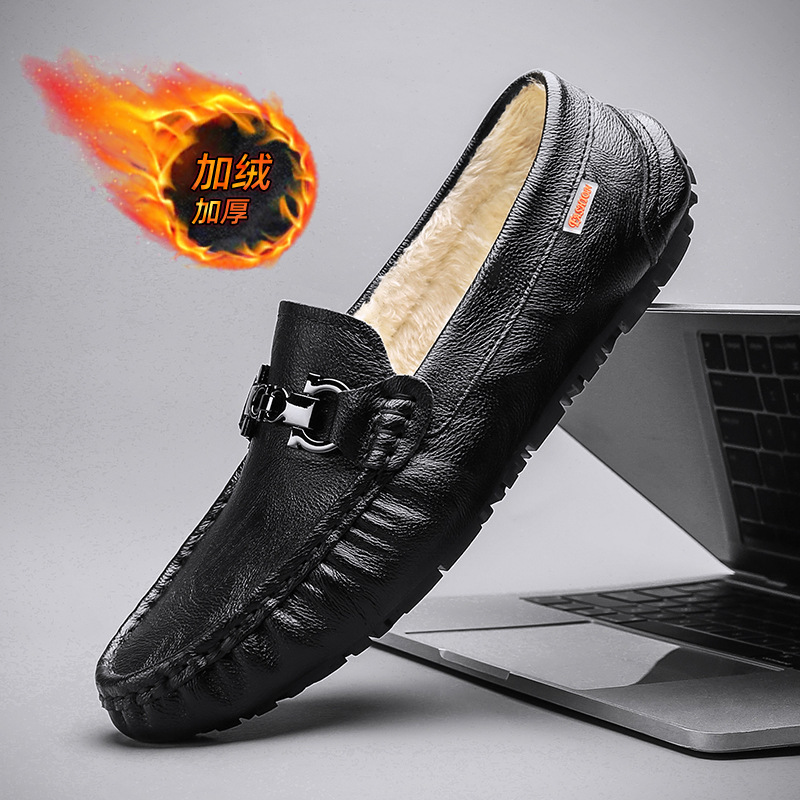 Zapatos cálidos para hombres, nuevos zapatos de cuero casuales de cuero suave para hombres, zapatos de conducción de invierno.