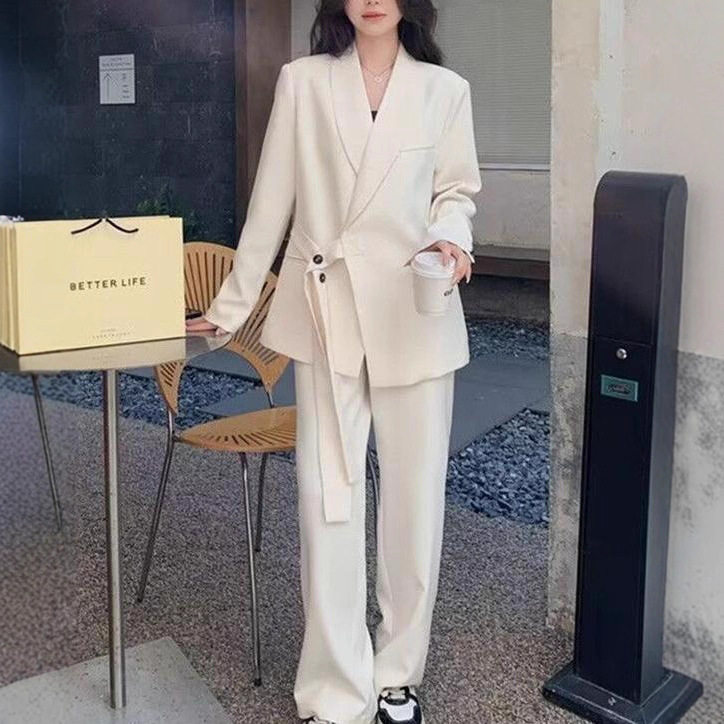 Bộ vest nữ hai mảnh dáng ôm thanh lịch, tay dài, phong cách công sở sang trọng — đen (bộ đồ), Kaki (bộ), Màu trắng nhạt (bộ), hồng (bộ)