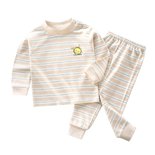 Children's Autumn Top and Bottom Set  Color Cotton Innerwear for Boys and Girls, Baby Sleepwear and Home Clothing for Infants in Autumn