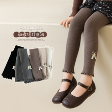 女童打底裤春秋弹力连裤袜大童女孩蝴蝶结外穿韩版长裤九分打底裤