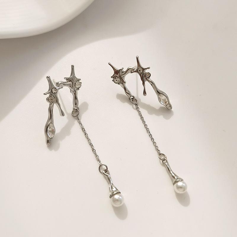 1 Pair Artistic Star Plating Inlay Alloy Metal Artificial Pearls Gem Glass Drop Earrings display picture 4