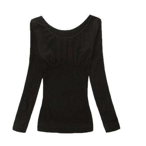 Large Round Neck Slim Warm Innerwear Goddess Top Plus Size Fat MM Tight Long Sleeve Base Shirt Abdominal Correction Body Shaping Autumn Top