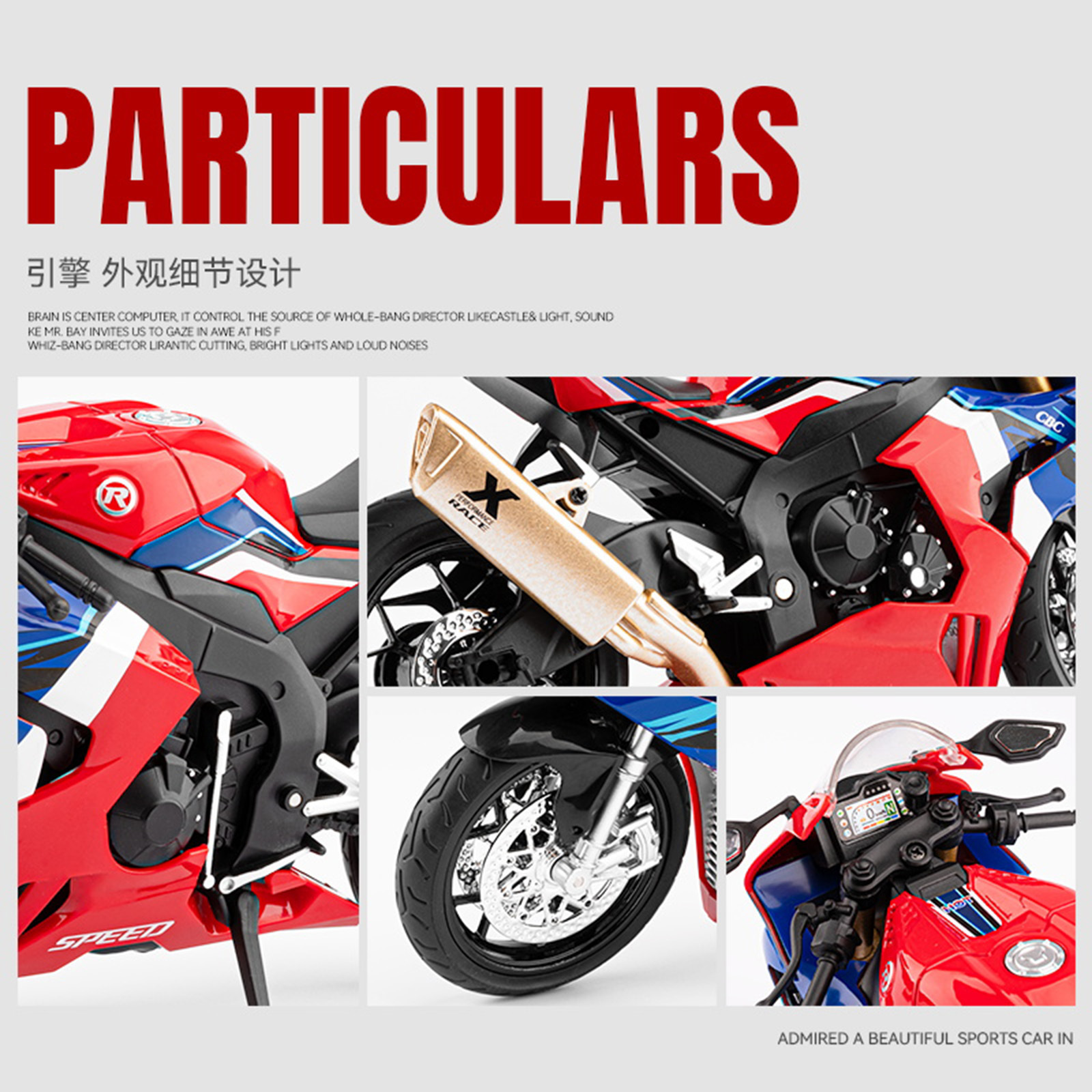 Modelo de motocicleta de aleación a escala 1/9 de la Honda CBR1000RR-R, adorno decorativo para habitación temática de motociclismo.