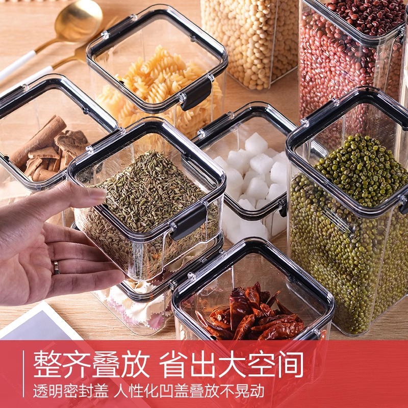 Tarro sellado, granos integrales, almacenamiento de cocina, caja de plástico transparente, bocadillos, productos secos, té, tanque de almacenamiento fresco