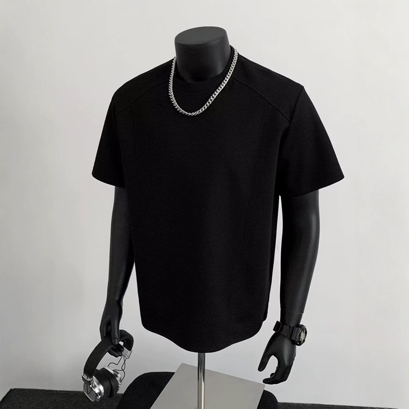 2026 Summer New Retro Patchwork Solid Color Short-Sleeve T-Shirt Men's Loose Simple Base Shirt Versatile Trendy T-Shirt 2026 Summer New Retro Patchwork Solid Color Short-Sleeve T-Shirt Men's Loose Simple Base Shirt Versatile Trendy T-Shirt