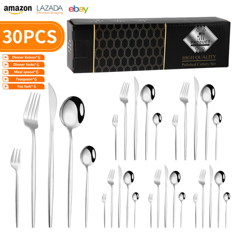 Cross-border Stainless Steel Tableware Package Portuguese Knife, Fork and Spoon suit 30-piece Set Western Steak Knife, Fork and Spoon Gift Box