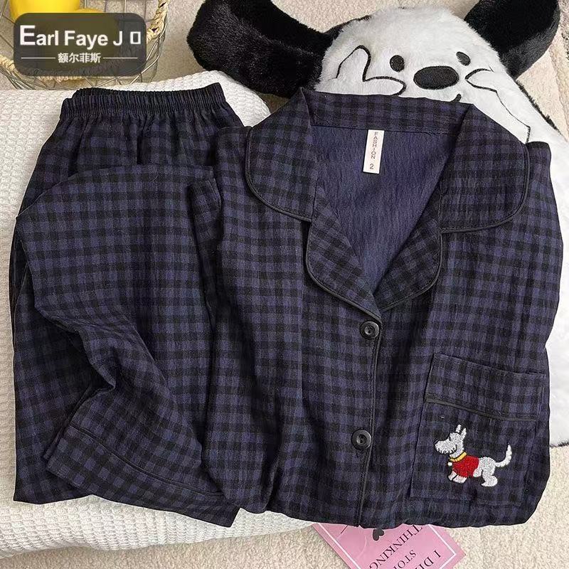 Al por mayor transfronterizo nueva primavera y otoño en línea explosión delgada nube de algodón dulce pijama de mangas largas pantalones largos ropa para el hogar cubierta