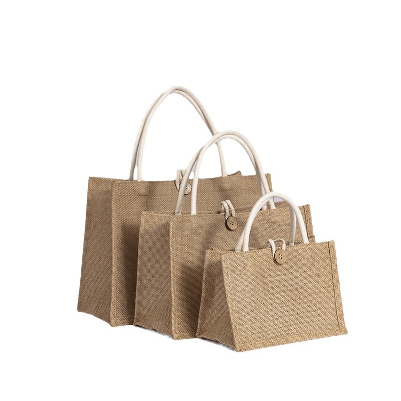 In stock non-printed linen bag custom printed logo handbag linen jute shopping cotton and linen portable tote bag custom
