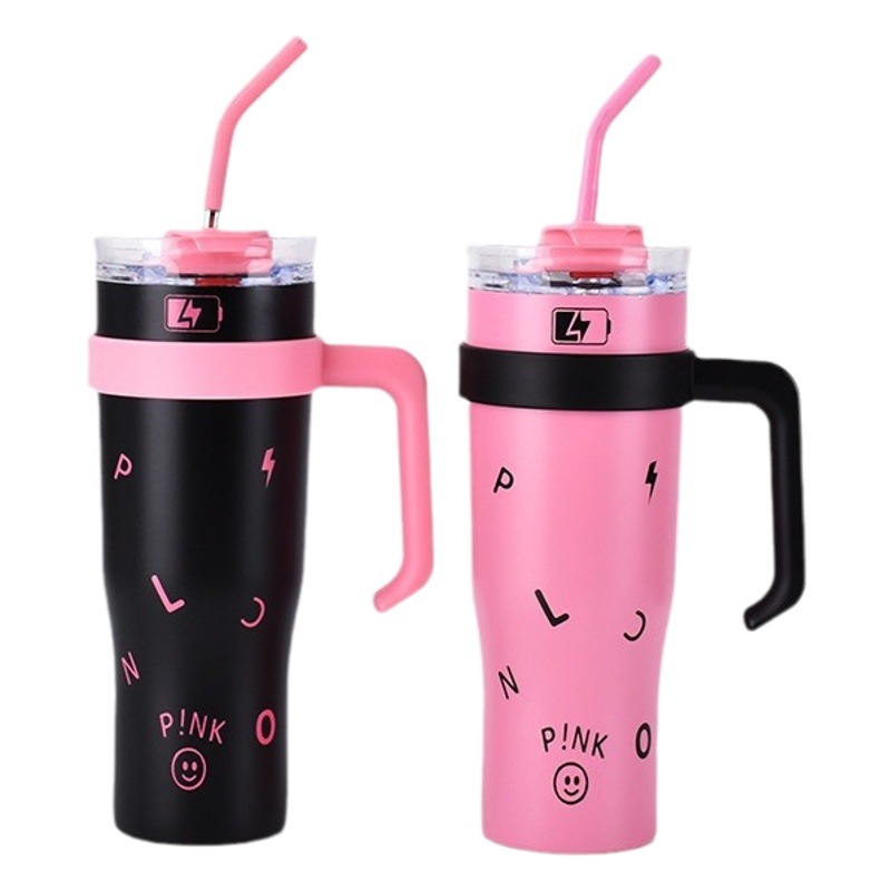 BLACKPINK Big Mac 40oz taza de helado chica de aspecto alto mango taza de paja coche portátil taza de coche