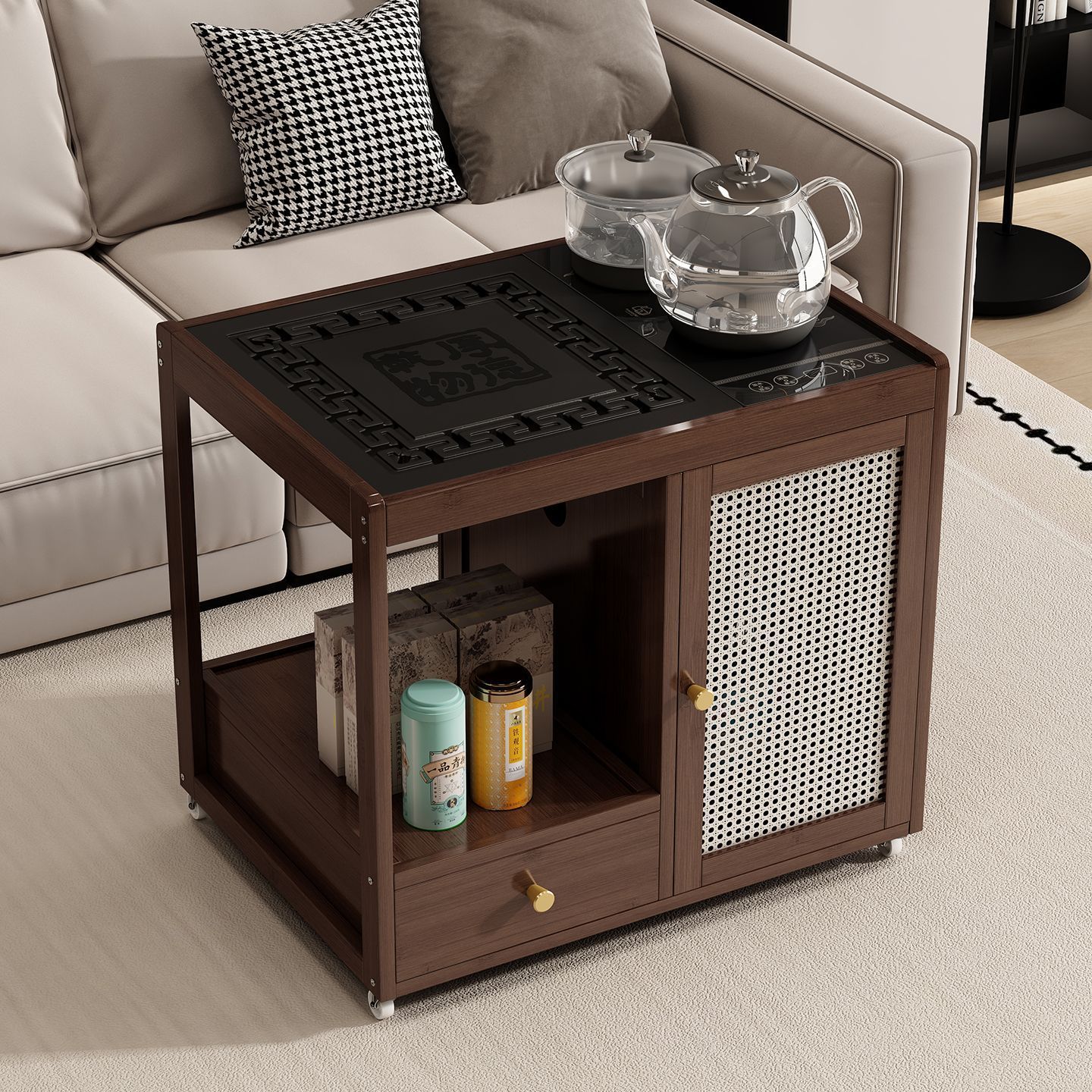 Mobile Tea Table, Tea Table, Household Small Tea Cart, Living Room Tea Table, Tea Set, Fully Automatic Water Kettle, Integrated Side Table