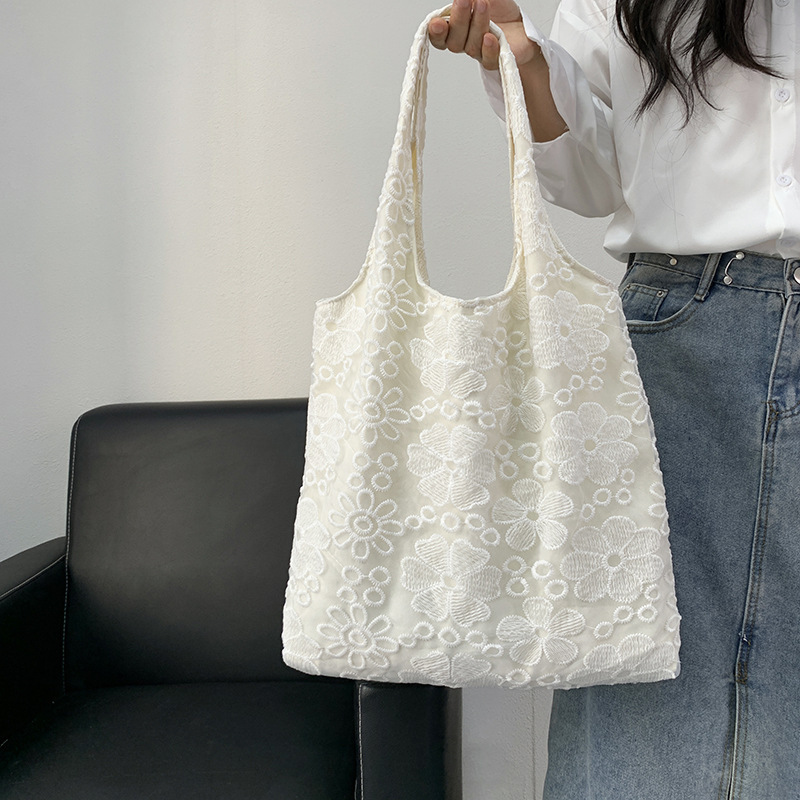 Lazy Canvas Women's Bag Cute Flower Butterfly College Students' Shoulder Handbag Large Capacity Portable Tote Bag Lazy Canvas Women's Bag Cute Flower Butterfly College Students' Shoulder Handbag Large Capacity Portable Tote Bag