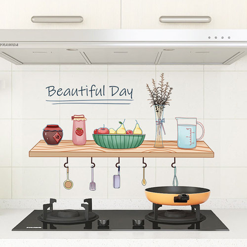 Home Kitchen Oil-Proof Sticker for Cabinet Range Hood Tile Wall Sticker Waterproof High-Temperature Resistant Self-Adhesive Wallpaper