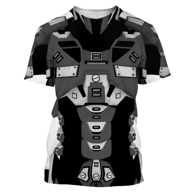 Tecnología genial, armadura, impresión 3D, spot 2024, camiseta de hombre transpirable de manga corta con cuello redondo suelto casual de moda