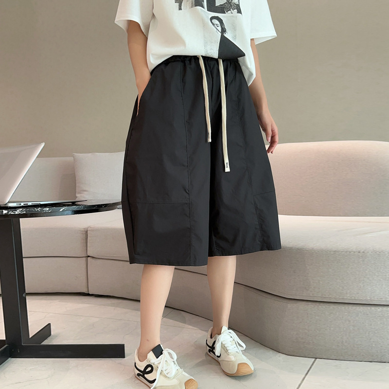 Ice-Feel Cotton Casual Pants for Women, Summer Drawstring Elastic Waist Carrot Pants, Loose-Fitting Cropped Trendy Street Style Beach Pants
